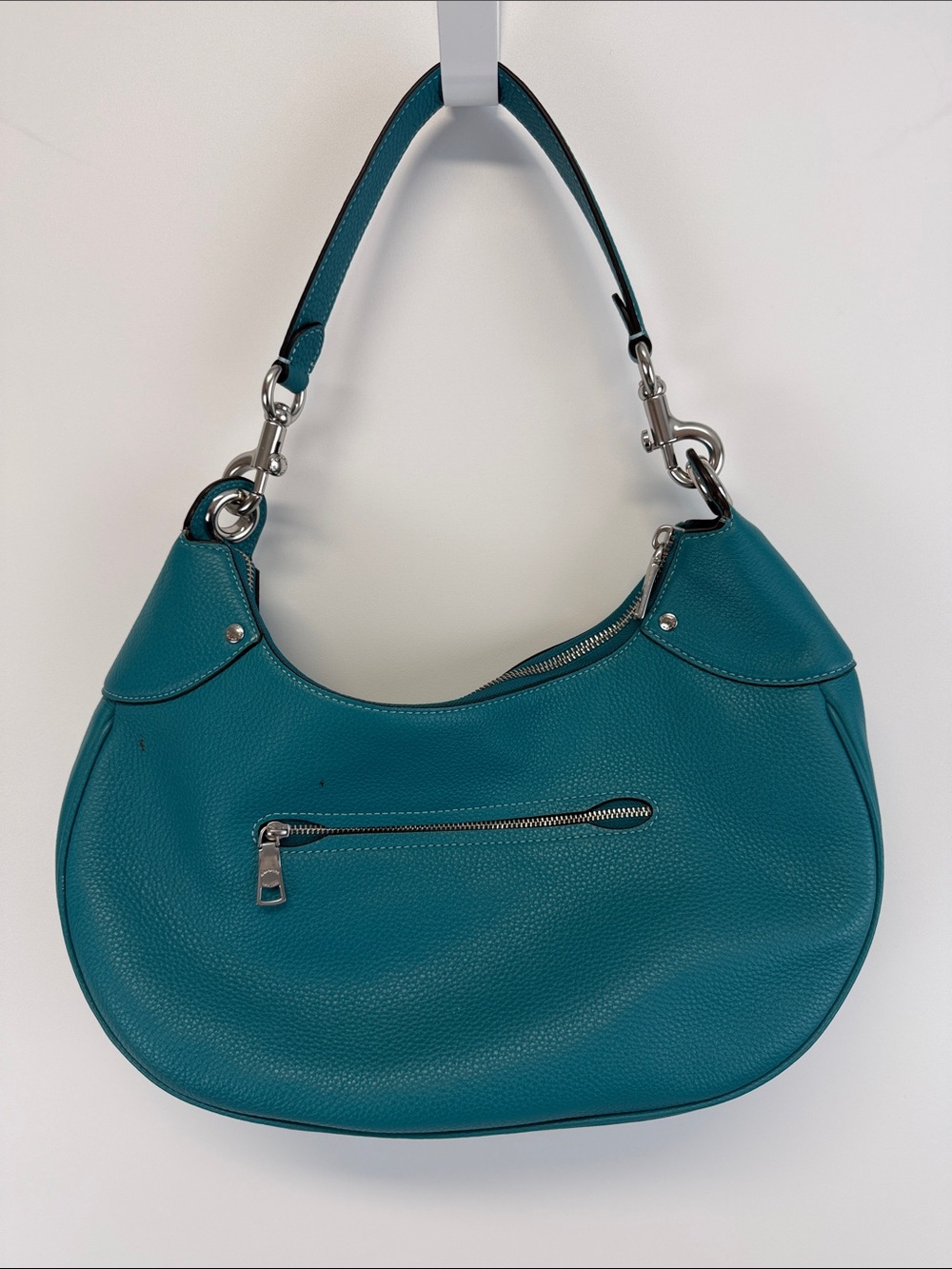 Coach Mara Teal Pebble Leather Hobo Crossbody Bag Wristlet Strap CI790 - Picture 6 of 11